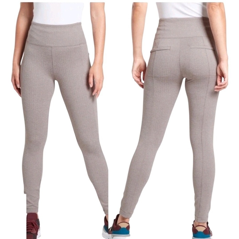 Athleta Delancey Herringbone Tight Leggings XL Taupe‎ High Rise Pockets